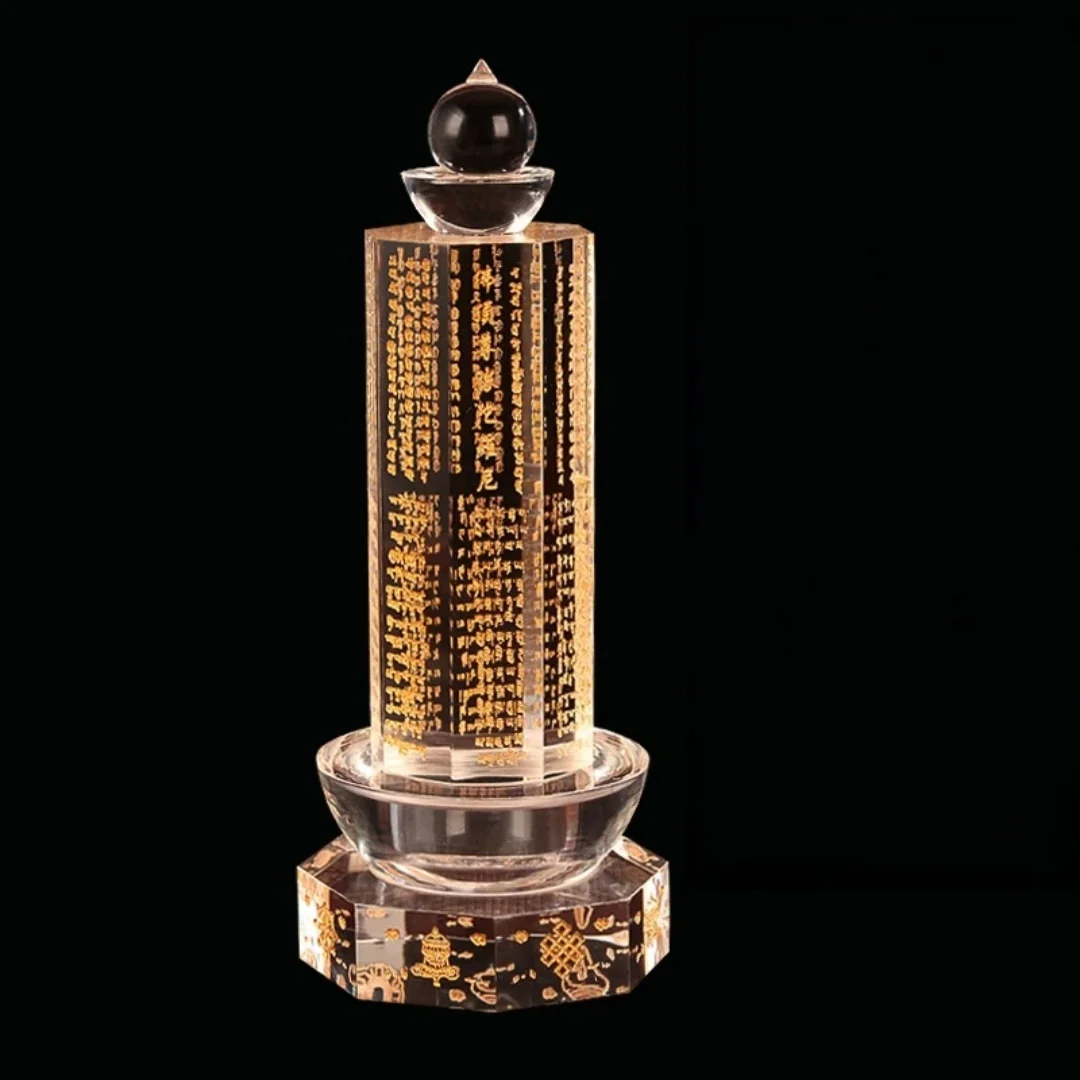 Buddhist Relic Stupa Ornament, Crystal Dharani Pillar, Eight Auspicious Base Five-Wheel Tower, Sealed Sarira Container