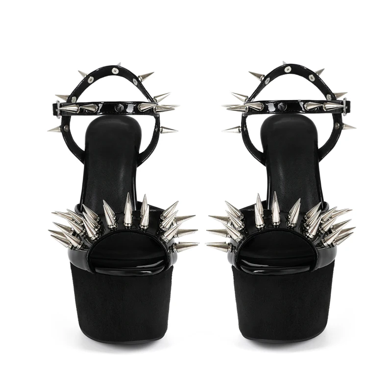 

Женские босоножки на толстой платформе с шипами и заклепками, на очень высоком каблуке, с металлическими шипами, с открытым носком, для банкетов и ночных клубов