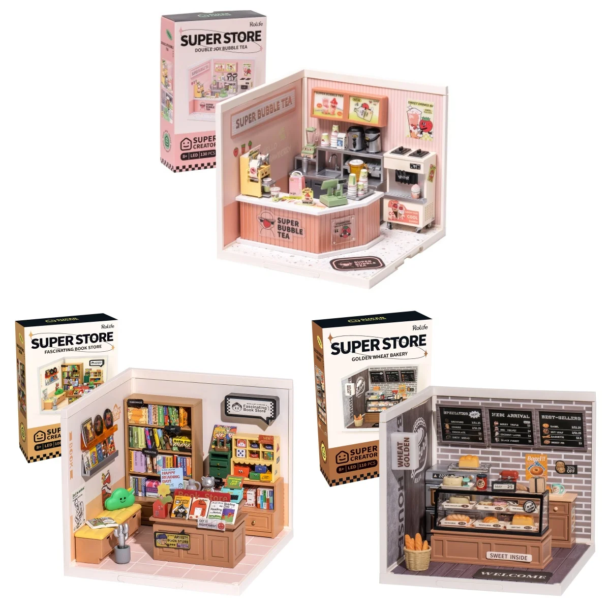 Rolife Super Creator DIY Miniature House 3D Puzzle Model with LED Light Mini Dollhouse Building Kit for Home Decor Unique Gift