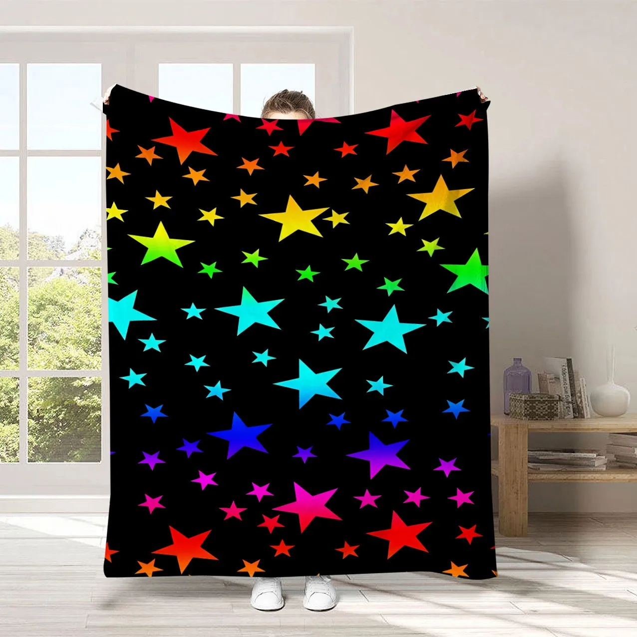 Fashion Rainbow Star Blanket Colorful Space Galaxy Pattern Warm Cozy Throw For Luxury Living Room Sofa Bed Couch Home Decor