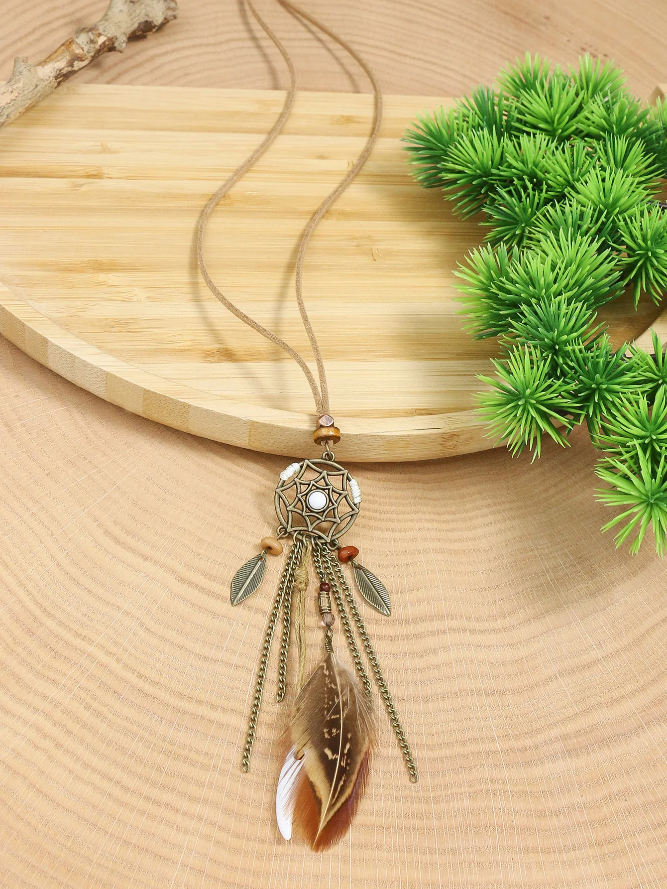 Vintage Holiday Style Long Feather Pendant Beach Travel Sweater Chain Daily Necklace