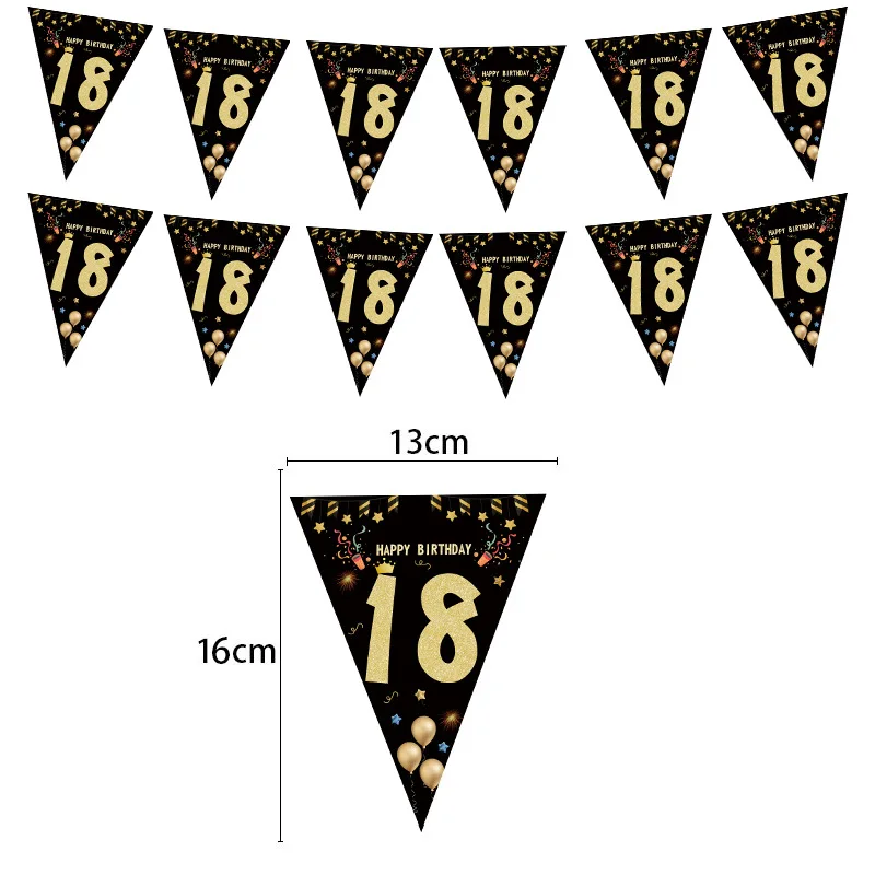 Dekorationen zum 18. Geburtstag, hängendes Banner, Schwarzgold, für Jungen und Mädchen, alles Gute zum Geburtstag, 18. Luftballons, Banner für 18-jährige Partyzubehör – Detail 3