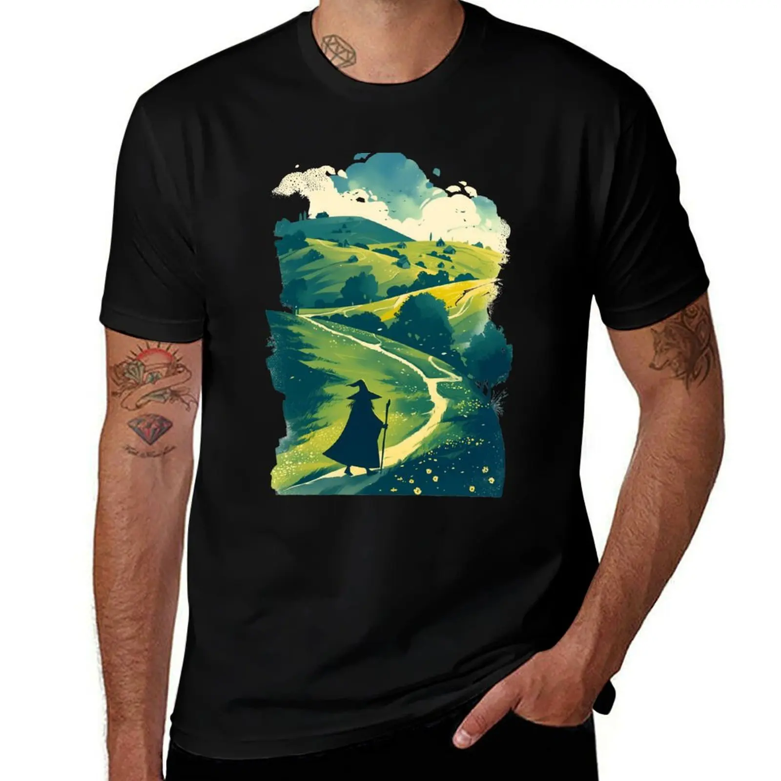 

A Sage Wanders Through Green Pastures - Fantasy T-Shirt anime t shirts topping plain luxury clothes men