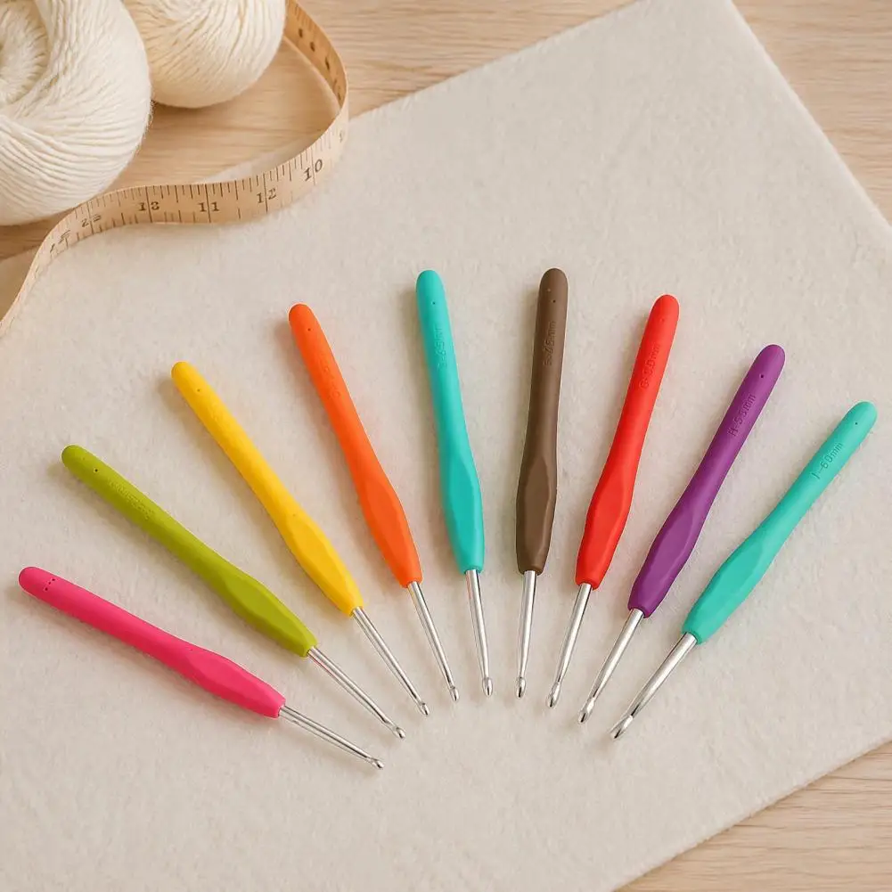 Colorful Crochet Hooks Set, 9Pcs MultiSize Crochet Needles, Ergonomic Crochet Hooks, Yarn Knitting Tools for Lace Thread