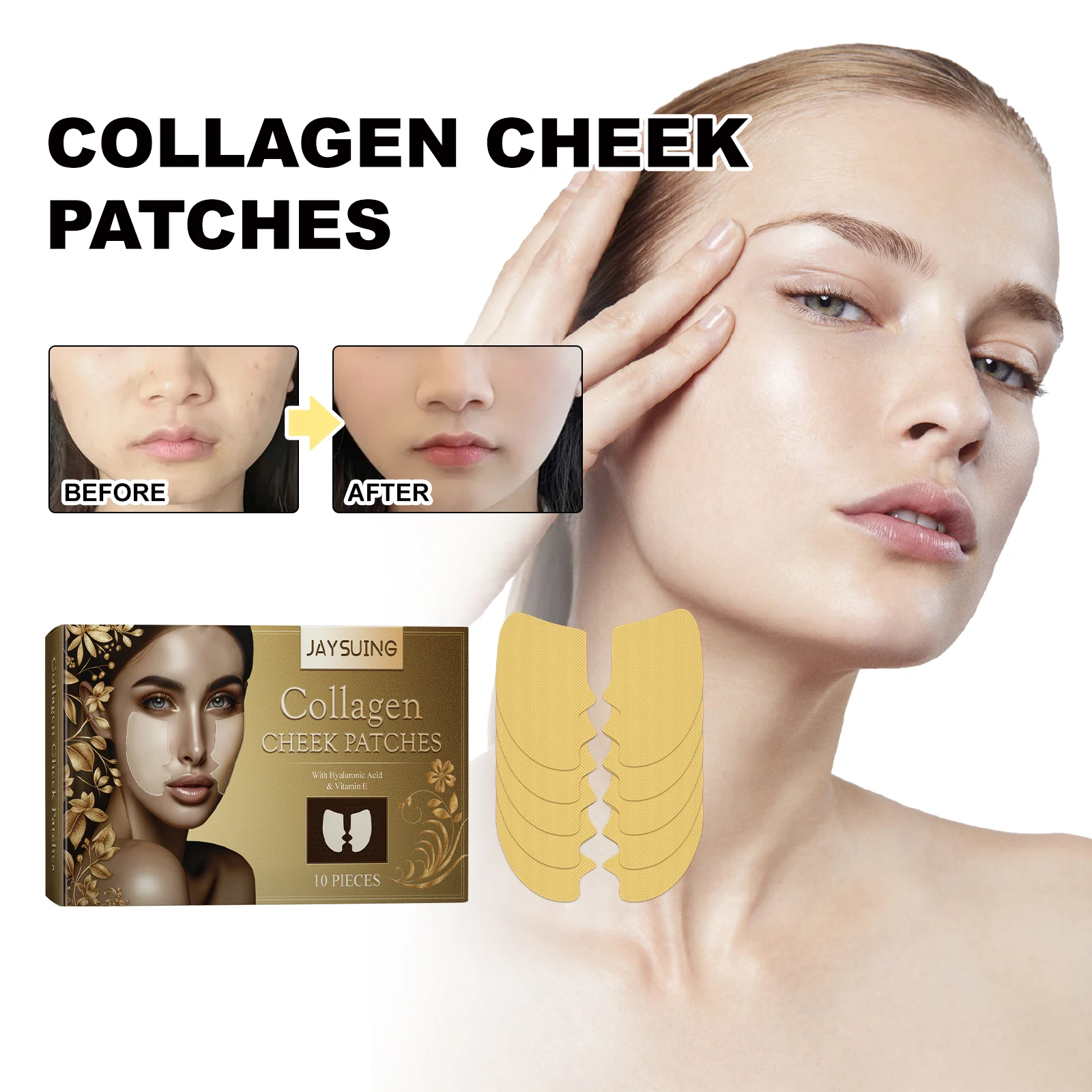 Collagen cheek patch hyaluronic acid containing patch for smoothing fine lines, lifting, firming and moisturizing facial skin