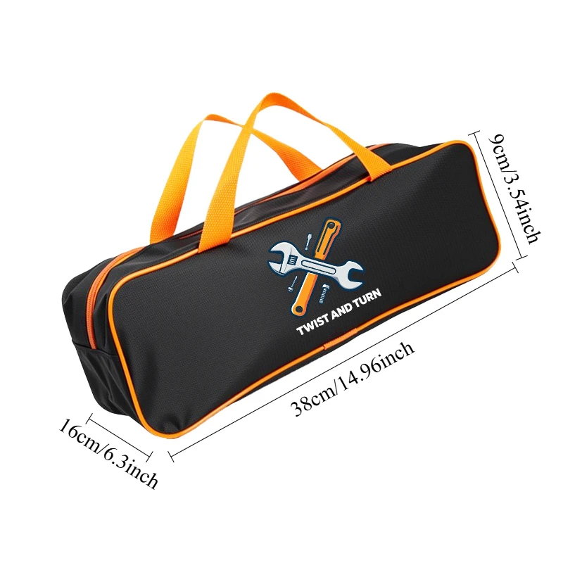 Portable Heavy‑Duty Oxford Cloth Tool Bag Orange Handle Zipper Tool Organizer for Home Repair Garage Outdoor DIY