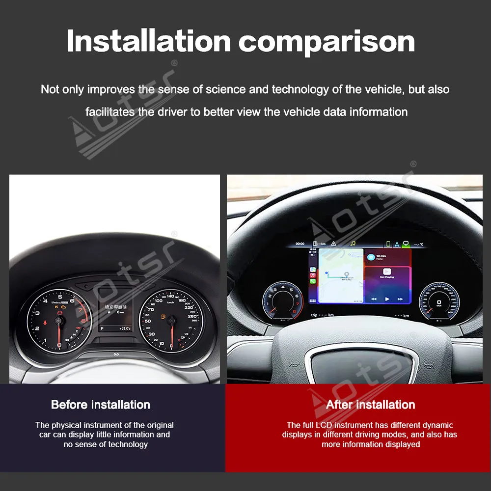 Carplay Digital Cluster Virtual Cockpit Dashboard For Audi A3 2014-2020 LCD instrunent panel Multimedia Player Speed Meter Scree view 2