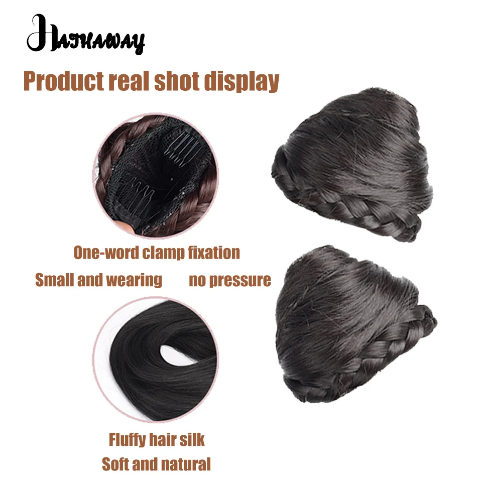 Capelli sintetici dell'orecchio del gatto Bun Ball Head parrucca borsa capelli delle donne Fluffy Braid Chignon Claw Clip Ball Head Hairpieces