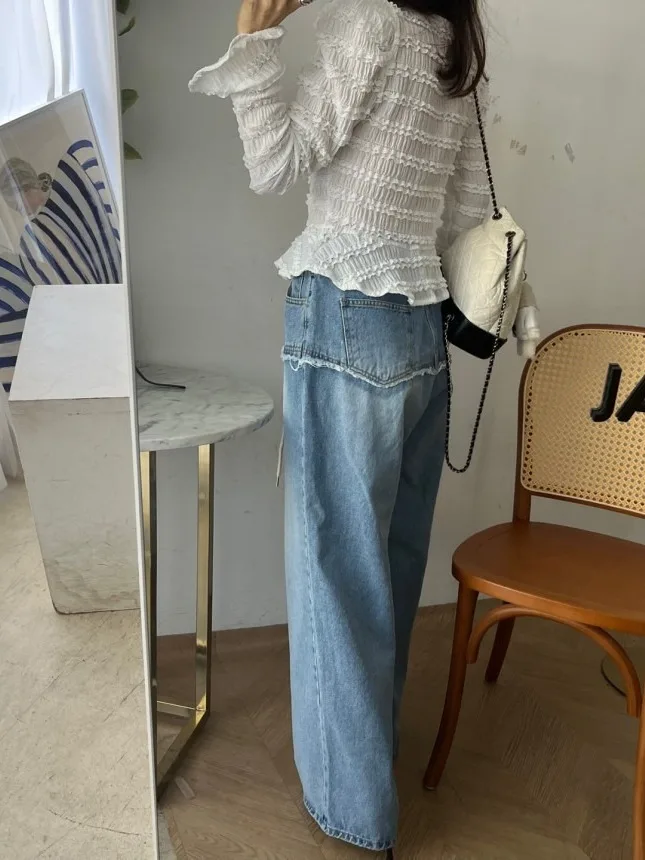 Slim Fit V-Ne Pieghettato Bell Sve irt Donna Chic Retro Primavera Nuovo Sle Lungo Sve Materiale sottile Lunghezza regolare irt