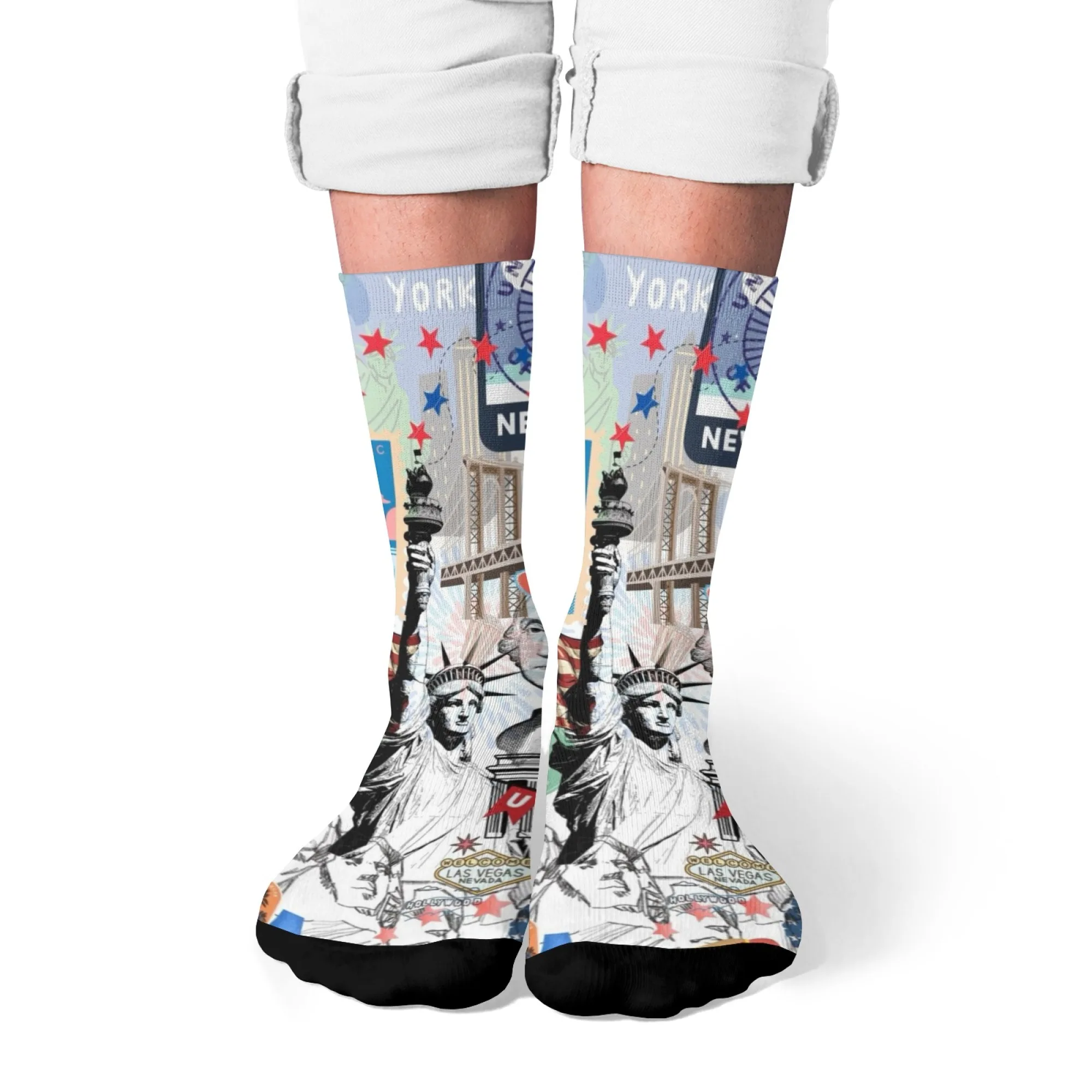 

Носки с принтом в стиле коллажа с американскими элементами, необычные, в стиле Харадзюку, ретро, забавные, уличные, компрессионные, удобные, дышащие, подарок