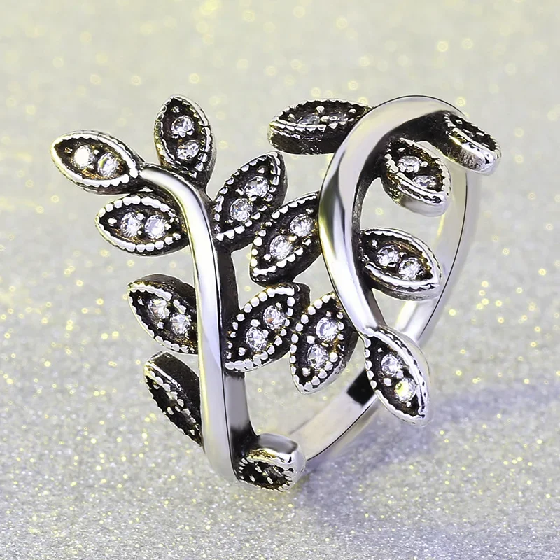

Beautifull Leaf Shape Ring with AAA Cubic Zirconia for Women Aneis Wedding Party Black Vintage 925 Sterling Silver Jewelry