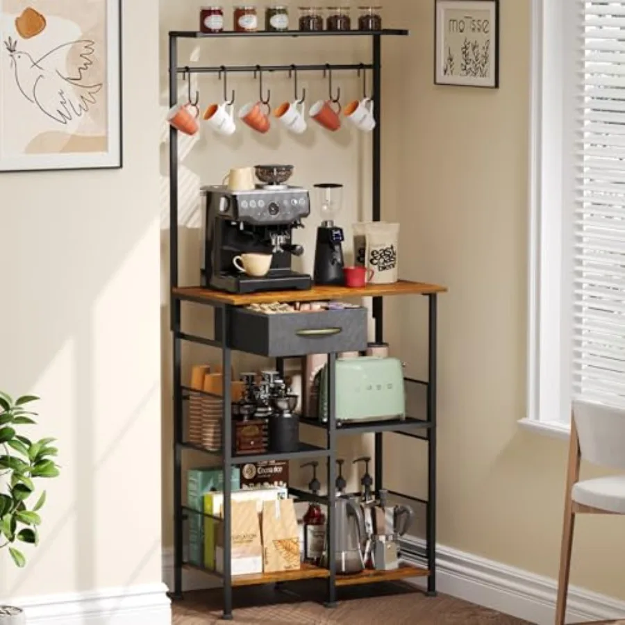 

Coffee Bar Stand Station with Storage Drawer Extended Worktop Coffee Table Farmhouse Corner Bar Cabinet for Small Spaces Barker