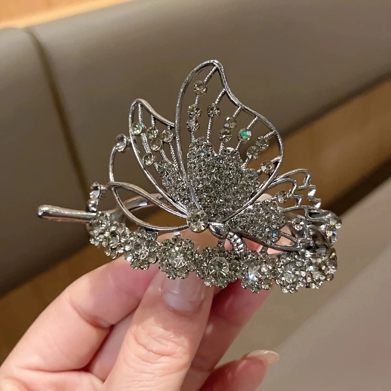 1PC zinc alloy rhinestone butterfly twist clip, high-end light luxury word clip, elegant and exquisite headwear, hair accessorie