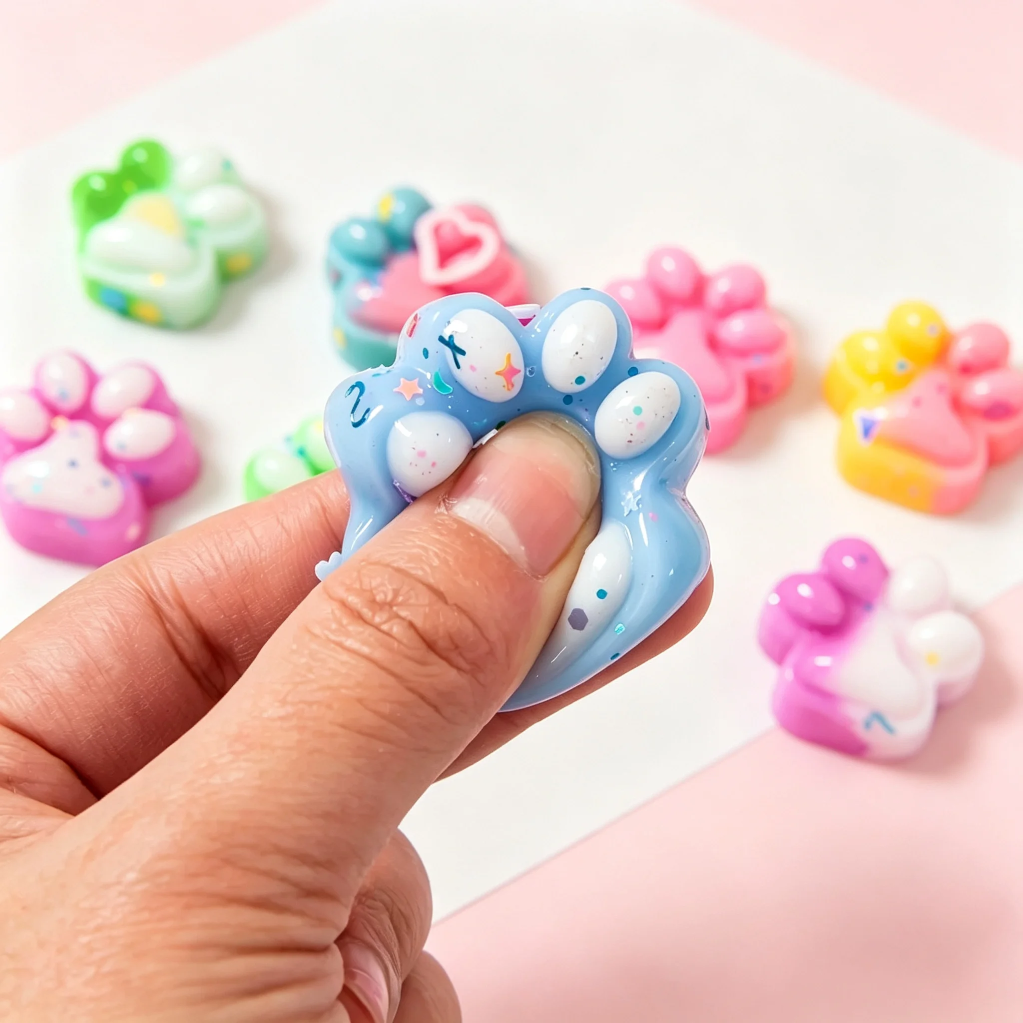 10/20/30/40/50Pcs Mini Cute Cat Paw Plush Squishy Toys, Multi-color, Party Bag Fillers for Halloween Christmas
