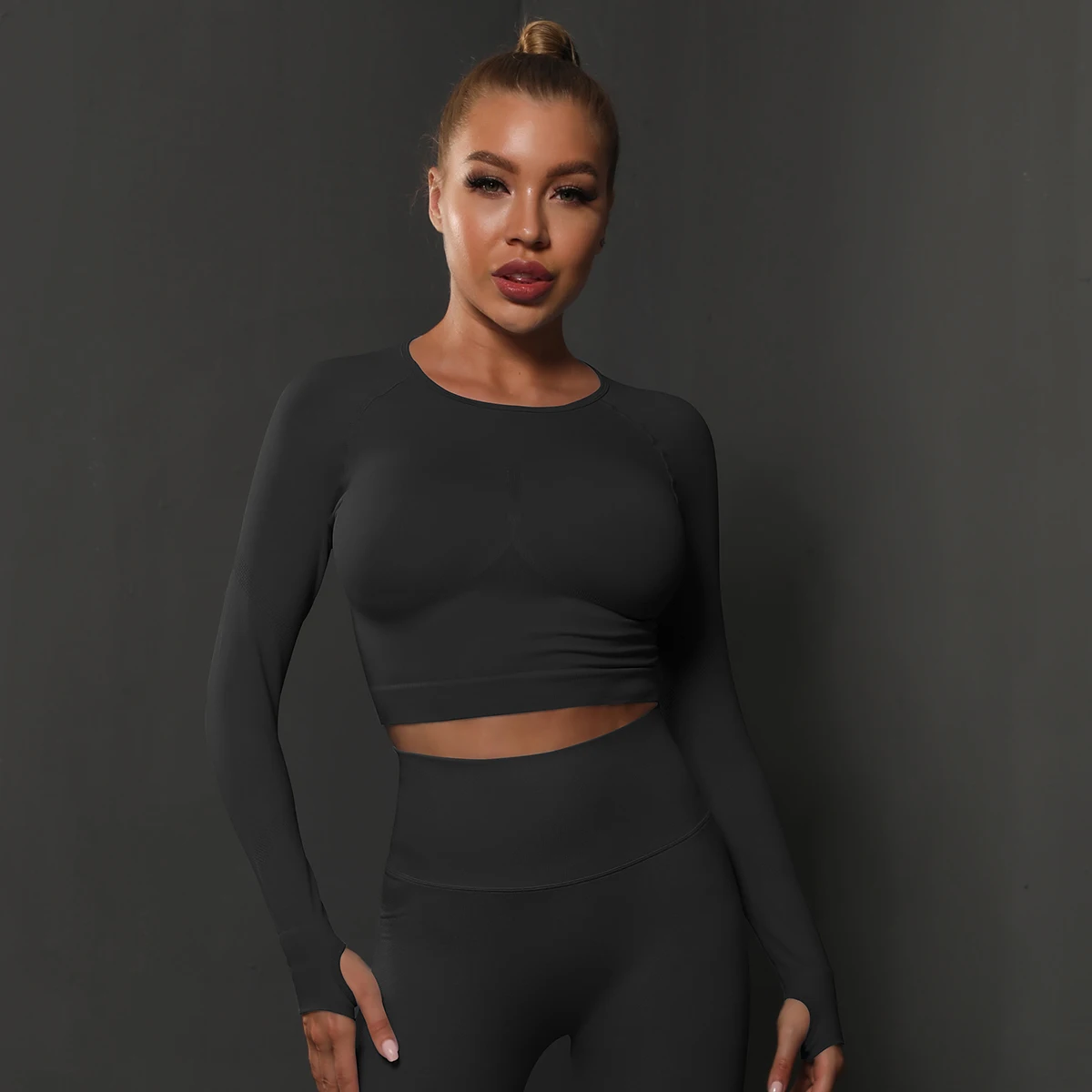 Frauen Yoga Langarm Shirt Weibliche Fitness Sportswear Gym Kleidung Workout Lauf Crop Top Nahtlose Active Wear Sport Kleidung