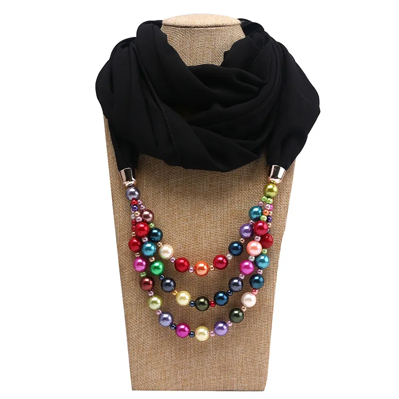 Woman Scarves With Beads Pearls Muslims Women Scarf Of Jewelry Accessory Woman Scarves Muffler Chiffon Fabric Shawl Headscarf