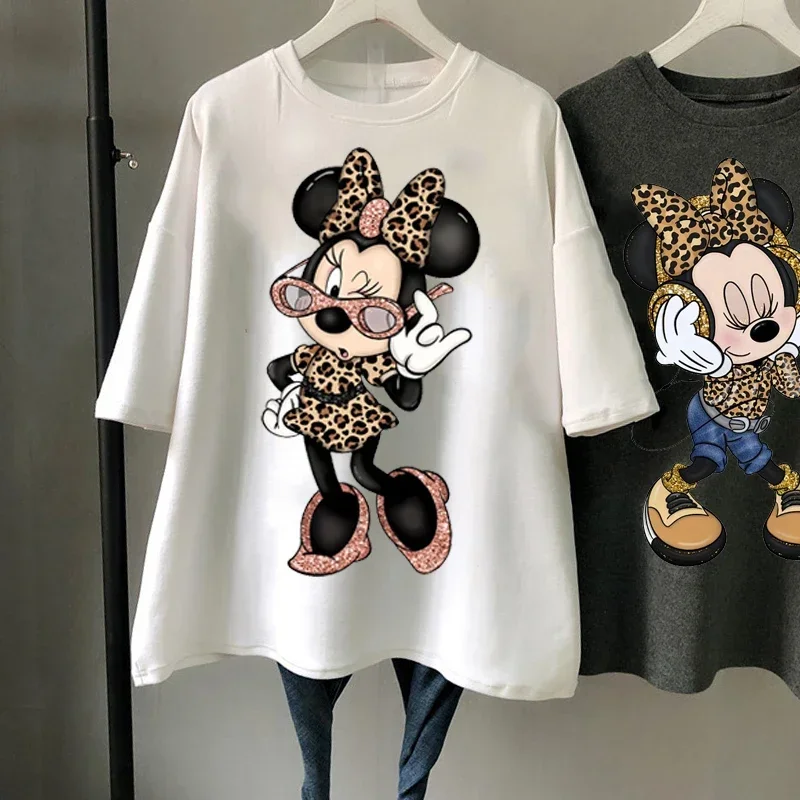 Vintage Women T-shirt Fashion Cartoon Mickey Minnie Kawaii Summer Tee Female Ulzzang Short Sleeve T Shirt 90s Y2k Clothing Tops