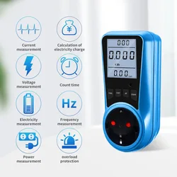 Misuratore di corrente digitale Misuratore di potenza Voltmetro Tempo Watt Tester di energia di potenza Analizzatore presa 50Hz Spina EU US UK AU FR BR IT