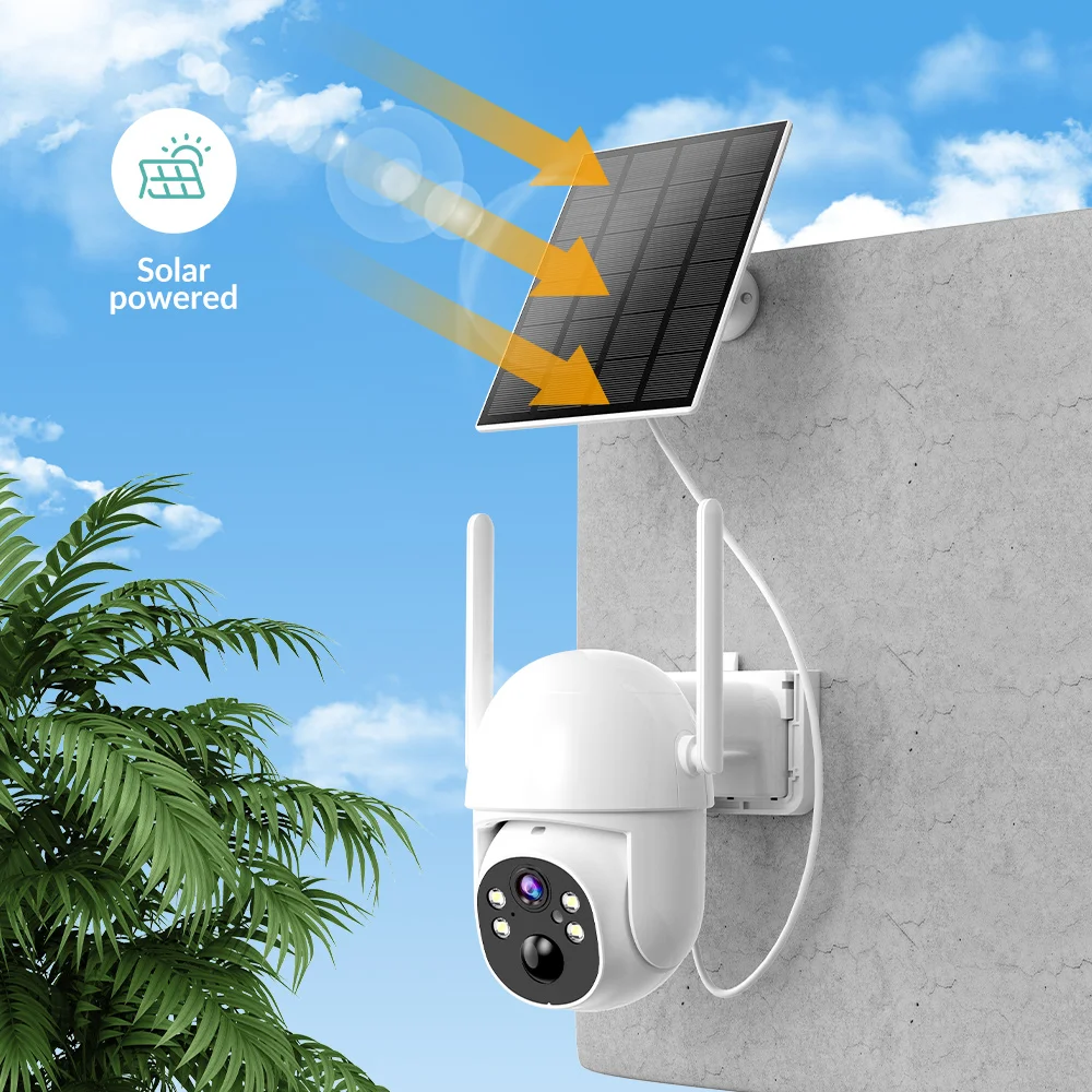 woolink 3 million ptz outdoor solar 2.4G wifi protection home security monitoring  camera color view Two-way voice intercom