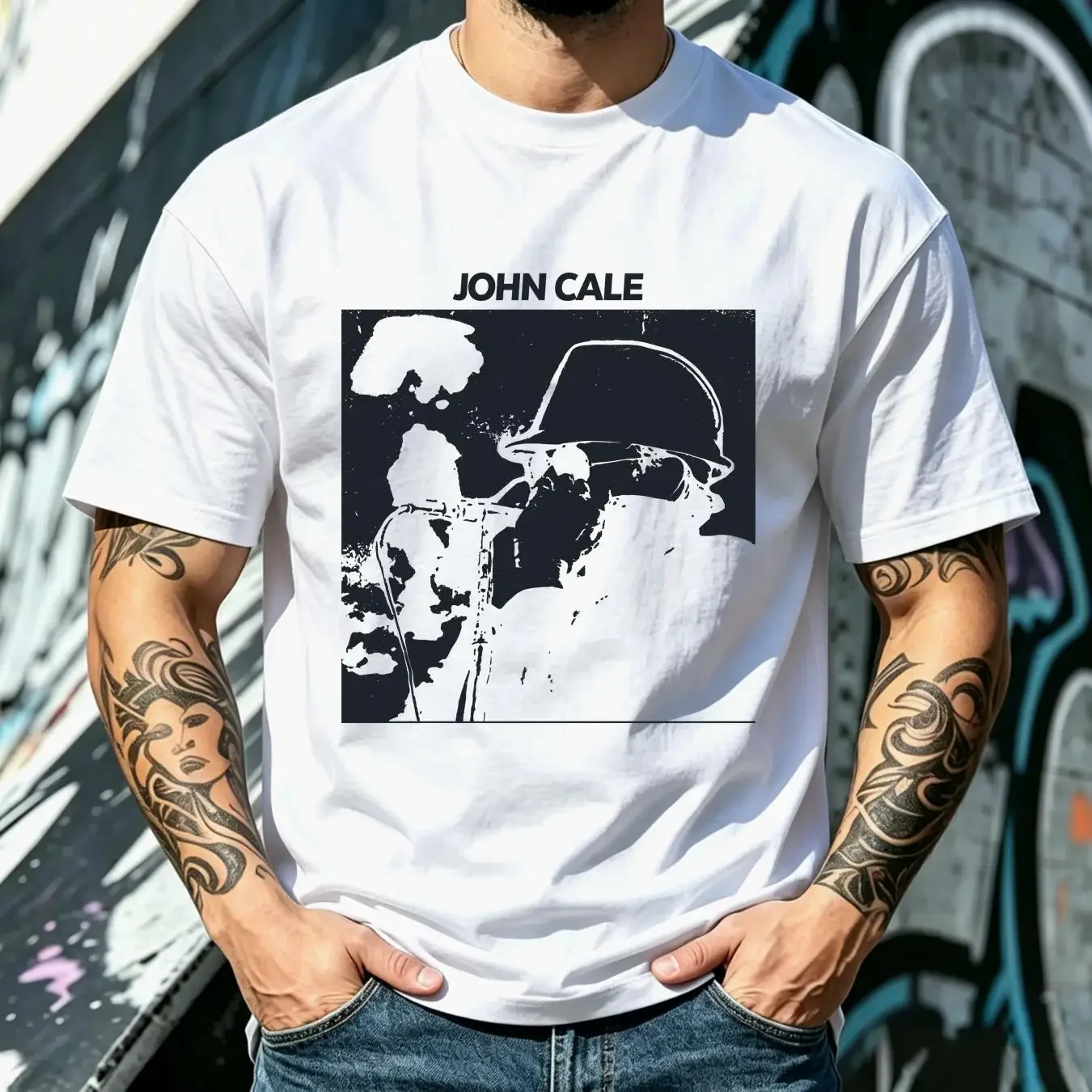 washed T Shirt VINTAGE 70s JOHN CALE PUNK ROCK TOUR CONCERT PROMO VELVET UNDERGROUND vintage Washed Stretched fashion homme