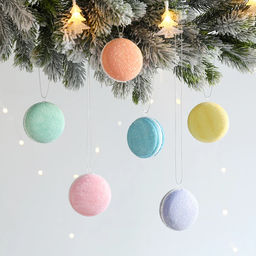 

6pcs Christmas Macaron Biscuit Donuts Cupcakes Ice Cream Cones Candy Ball Xmas Tree Pendants Home Navidad Christmas Decor 2024