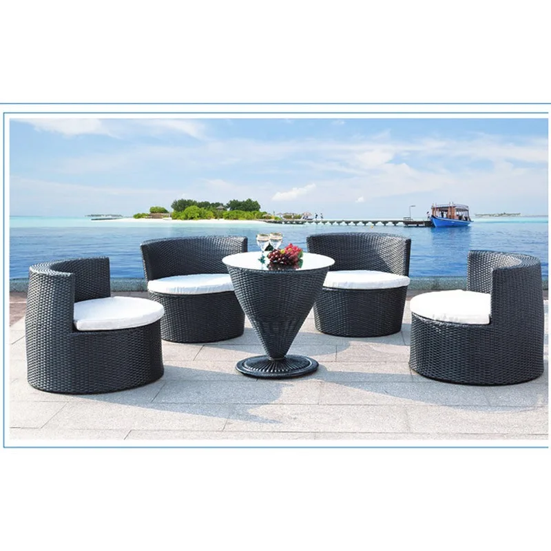 

rattan chair coffee table five-piece set, courtyard balcony living room table and chair combination, outdoor furniture creative