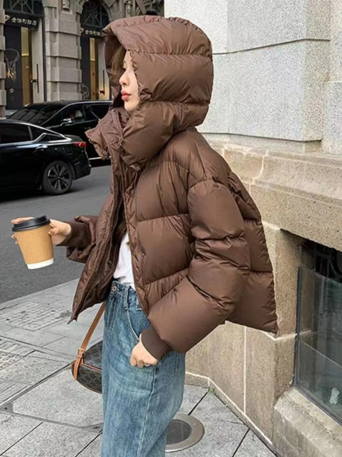 Faionable ort puffer jaet feminino solto thiened pão sle casaco com capuz fechamento com zíper comute sle outono recém chegados
