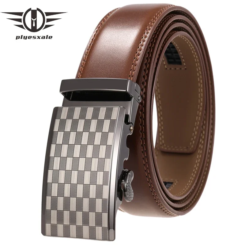 

Cowskin Genuine Leather Belt For Men Luxury High Quality Strap Male Automatic Buckle Black Dark Brown Belts Cummerbunds B438