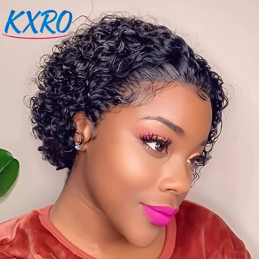 

Парик Pixie Cut из натуральных волос, короткий, кудрявый, с прозрачной кружевной основой 13x4, бразильские парики из натуральных волос, парик-каре Water Wave