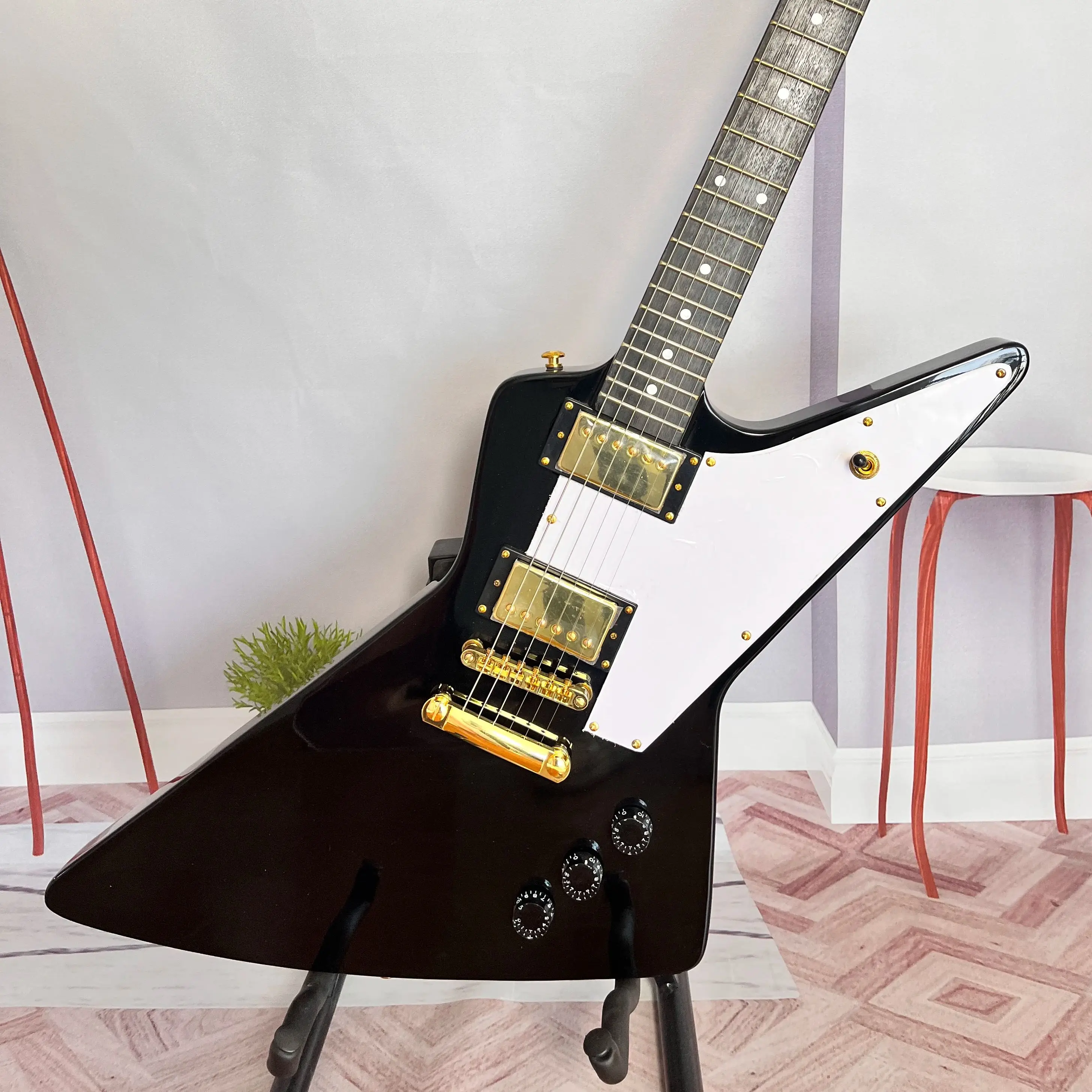 Factory Customized New Black White Classic Goose Shaped Electric Guitar Free shipping