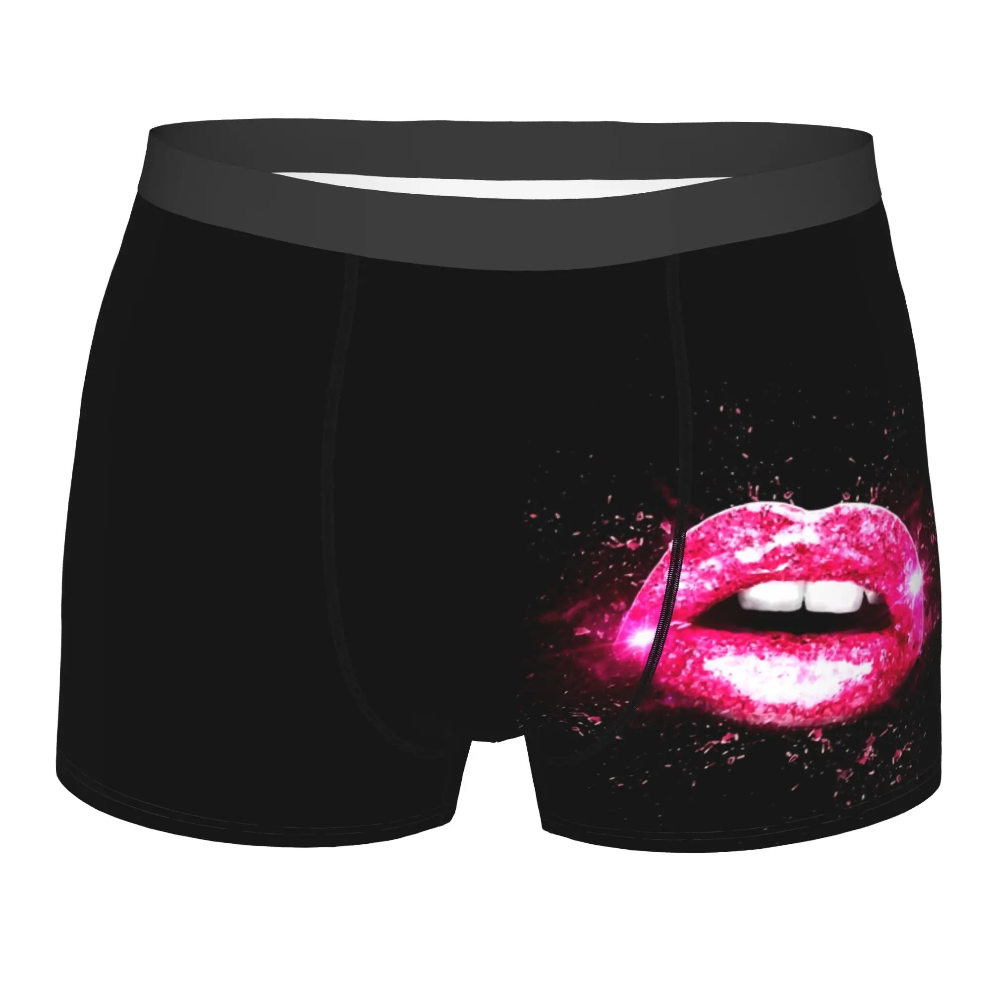 Custom Sexy Glitter Lips Boxer Shorts For Men 3D Print Fashion Red Lipstick Underwear Panties Briefs Breathable Underpants