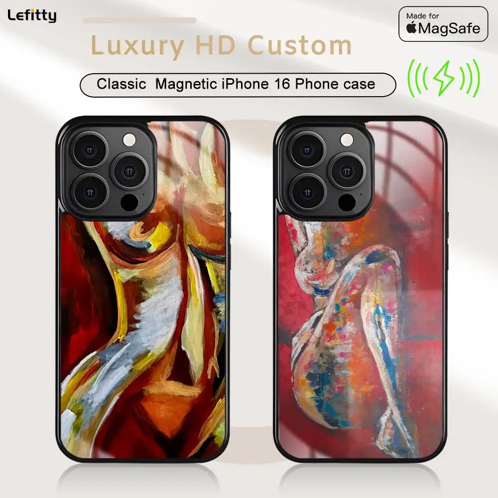 

Abstract Female Line Art Phone Case For iPhone 16 15 14 13 12 11 Pro Max Plus Mini Magsafe Charging Cover Magnetic Hard Shell