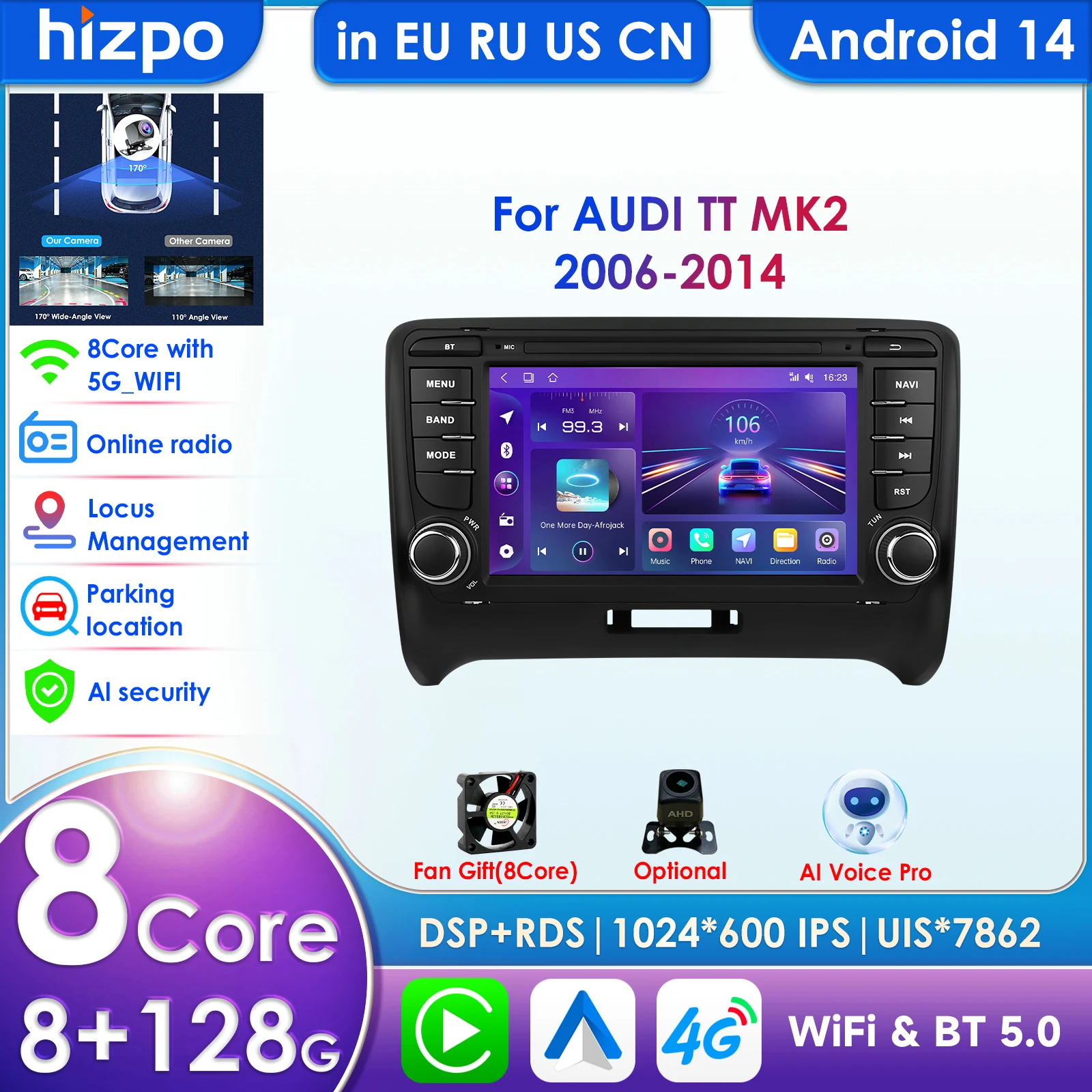 

Автомобильный мультимедийный плеер Hizpo 8Core для AUDI TT MK2 8J 2006-2014, навигационная система Carplay, GPS-автомагнитола, интеллектуальные системы