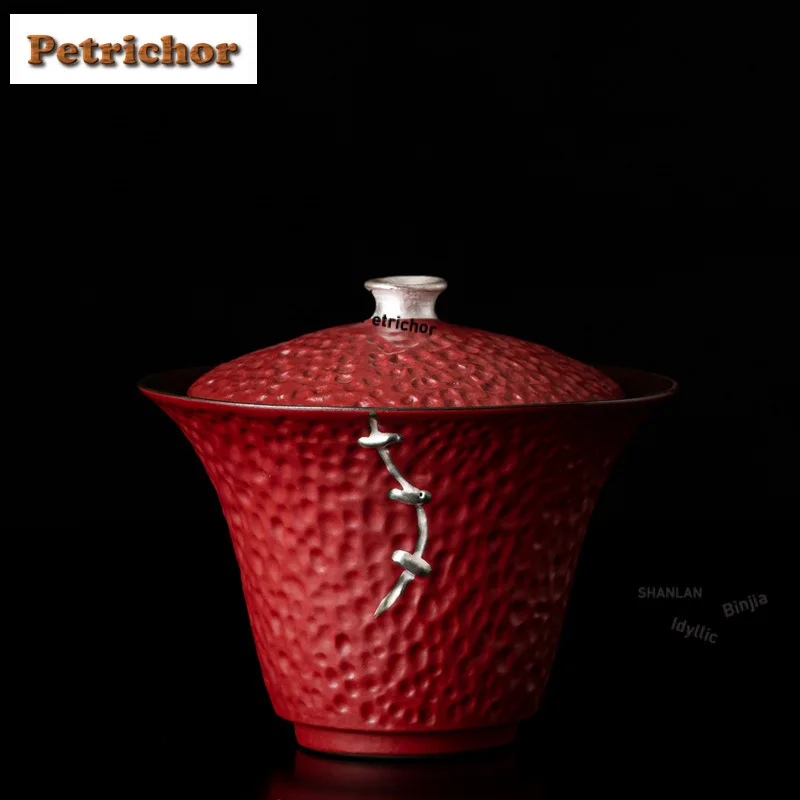 

105 мл Позолоченная серебряная чаша для чая Forbidden City Red Gaiwan Ancient Tea Tureen с крышкой, комплект чайника, крышка, чаша, набор для сбора чая, подарок