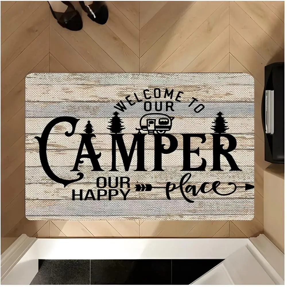 Scene Camping O-Outdoor Camping Van Floor Mat Non Slip Washable Flannel Doormat Water Absorbent Indoor Floor Carpet Rug