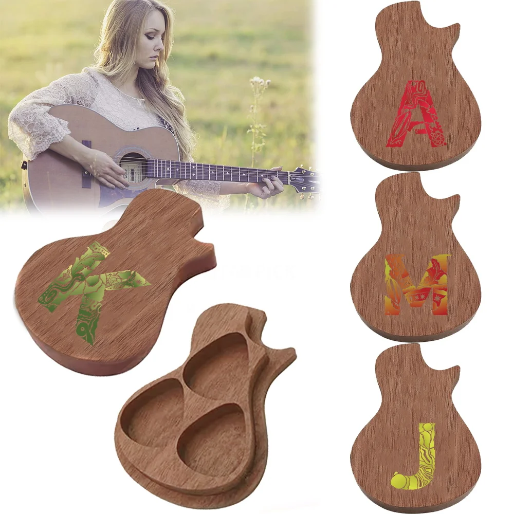

1pc Wooden Guitar-Shaped Storage Box Travel-Friendly For Secure Multi-Purpose Storage Container Initial Name 26 Letters Pattern