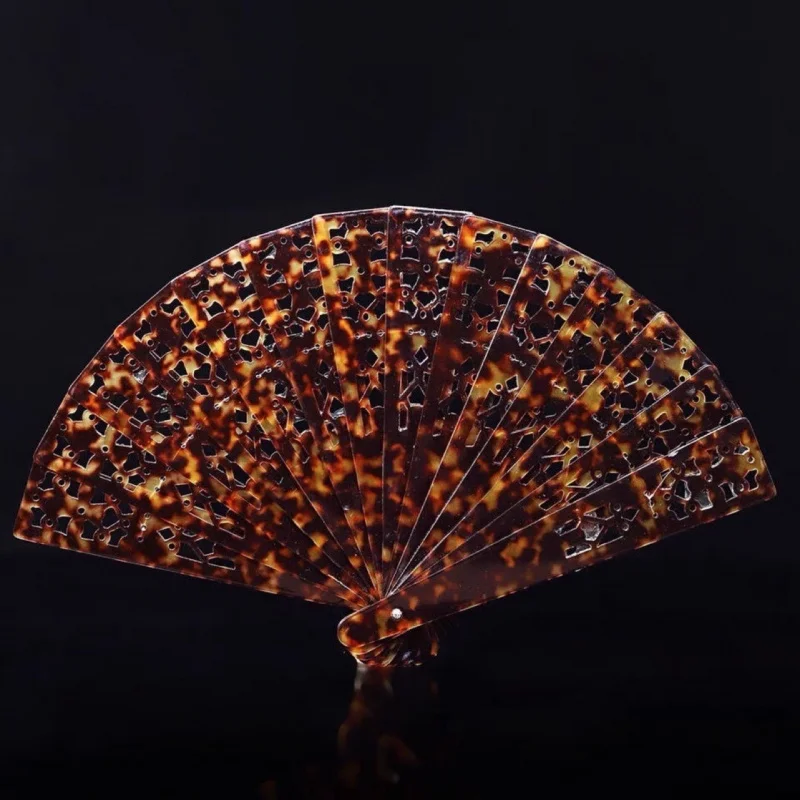 

Imitation Tortoiseshell Fan Antique Style Decorative Fan Crafts Tortoiseshell Accessories Full Blood Pattern Ornament with Base