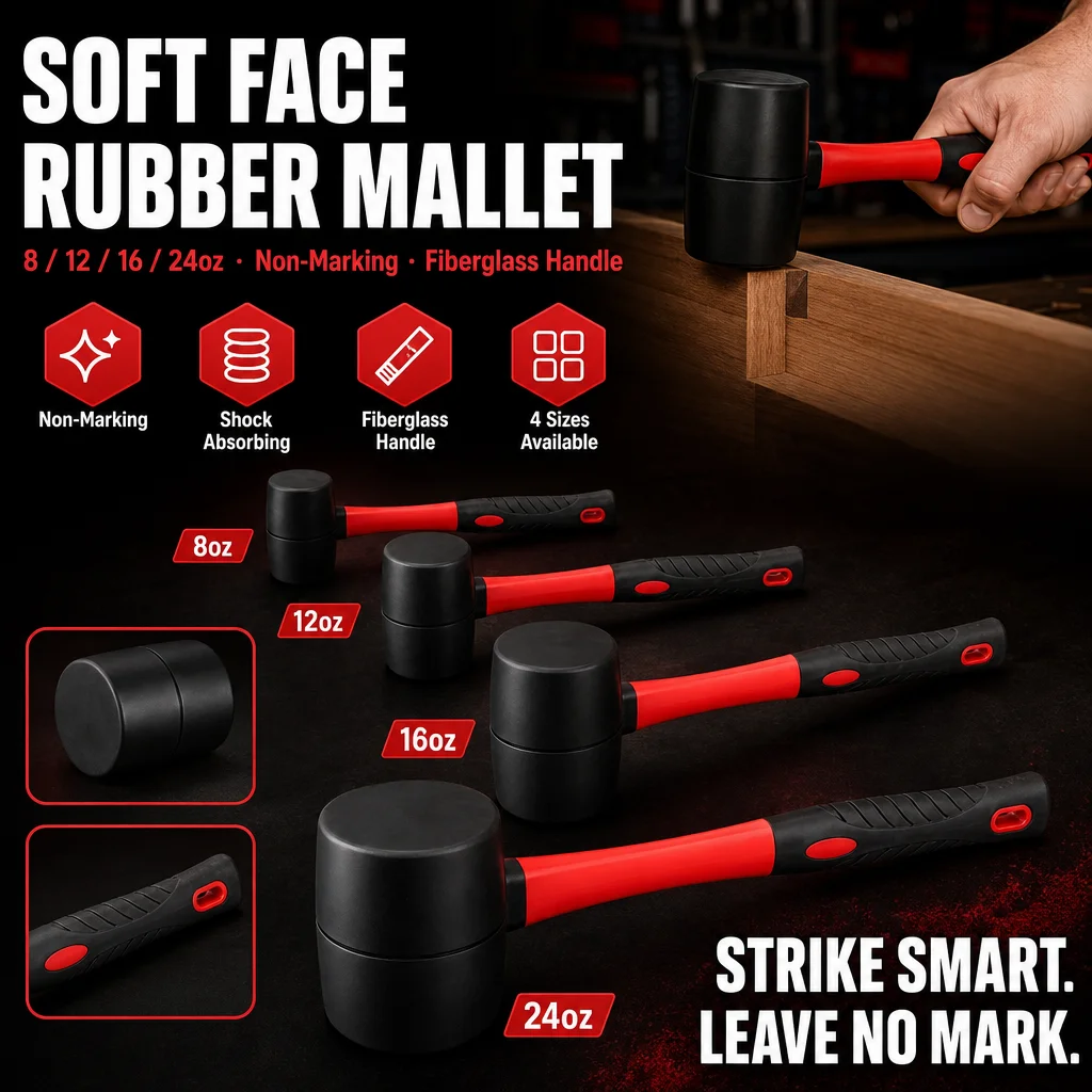 Soft Face Rubber Mallet Shock Absorbing Striking Tool Non-Marking Dual Head Cushioned Handle for Furniture Assembly Woodworking