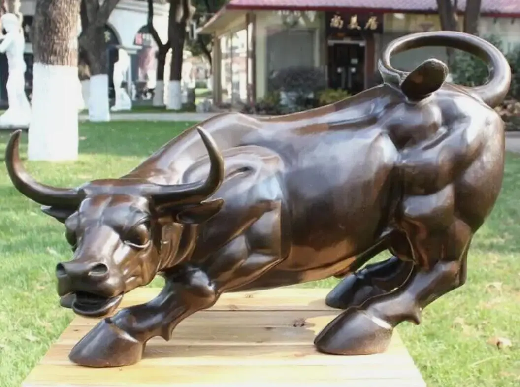 Western Art Deco Sculpture Bronze Copper FengShui Bull Cow Cattle OX Statue