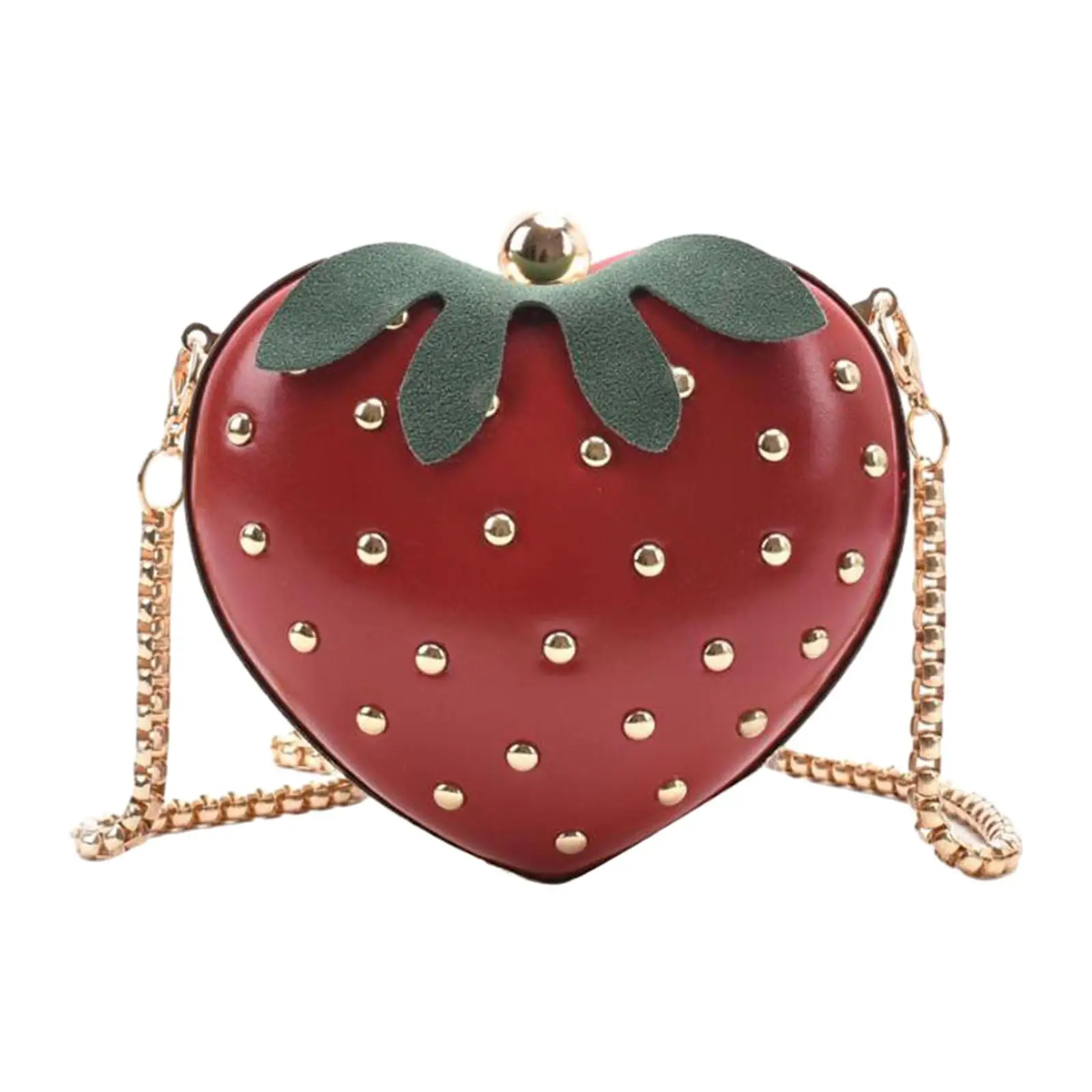 Strawberry Purse PU Leather Stylish Evening Bag Fruit Shaped Wallet Shoulder Bag for Female Bridal Party Events Wedding