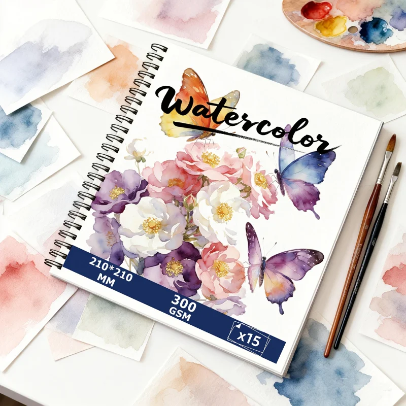 300gsm Watercolor Pad, 21x21CM, 15 Pages, Rough Texture, Ideal for Wet Media & Professional Art Projects