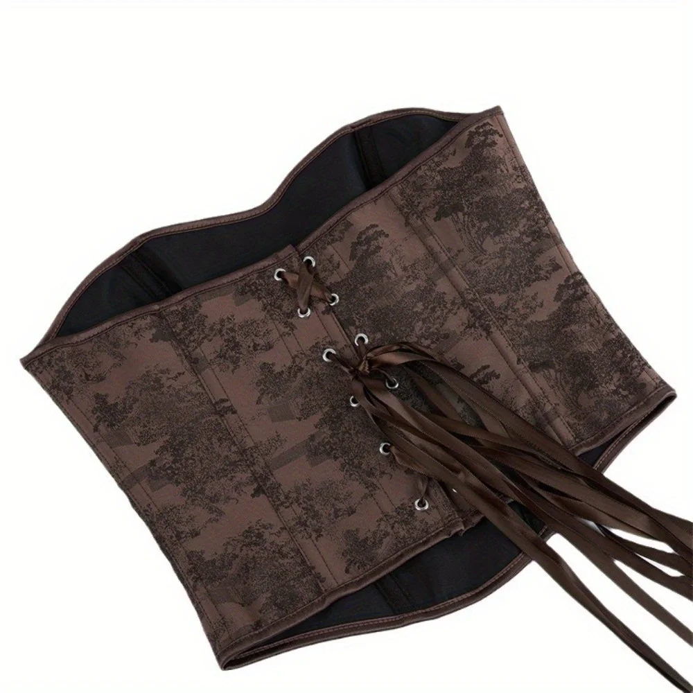 براون مطبوعة المرأة حوض الاستحمام الأعلى قوس الصدر جمع التعادل المحكمة ملابس داخلية زي الملحقات عصر النهضة القوطية