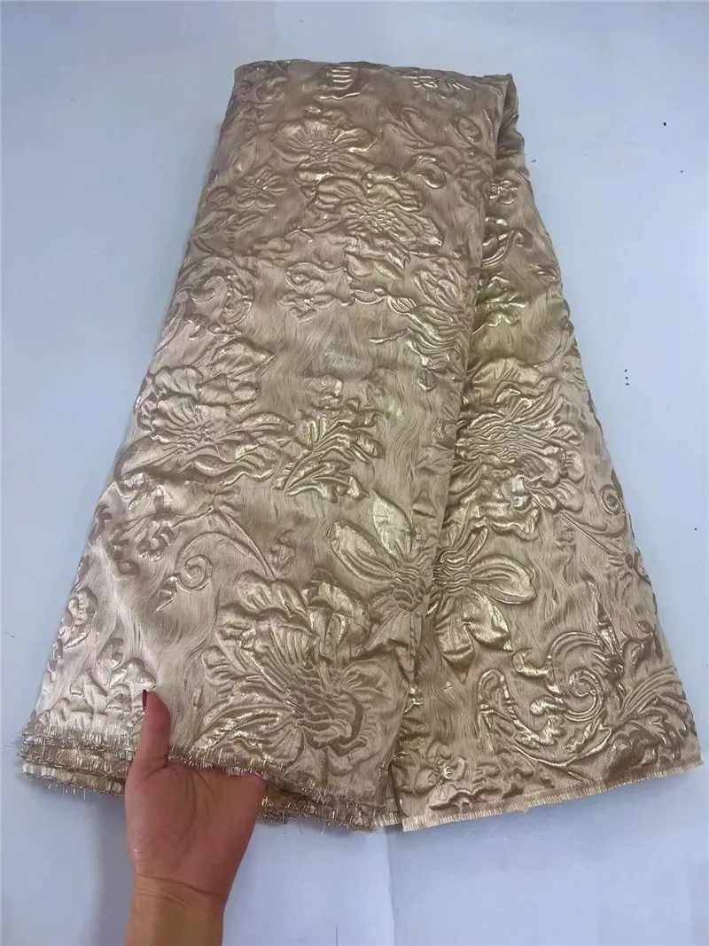 Gold African Brocade FabrIc Jacquard Lace Cloth Floral Damask Cloth 2022 Nigerian Flower Tissu Africain For Wedding Dress DJB23