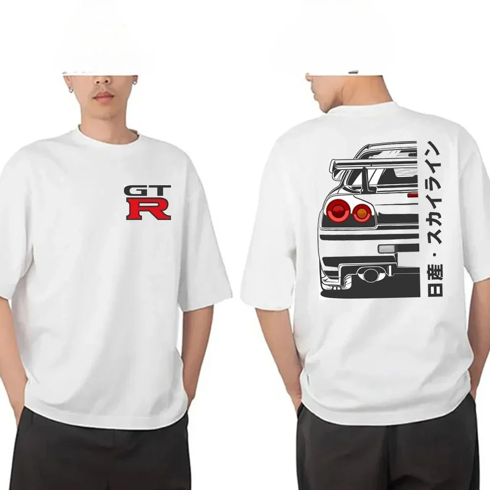 

2025 New Summer Men Short Sleeve Skyline R34 GTR Line Art Illustration Classic T-Shirt Harajuku Japan Car Print Cool Boy Tees