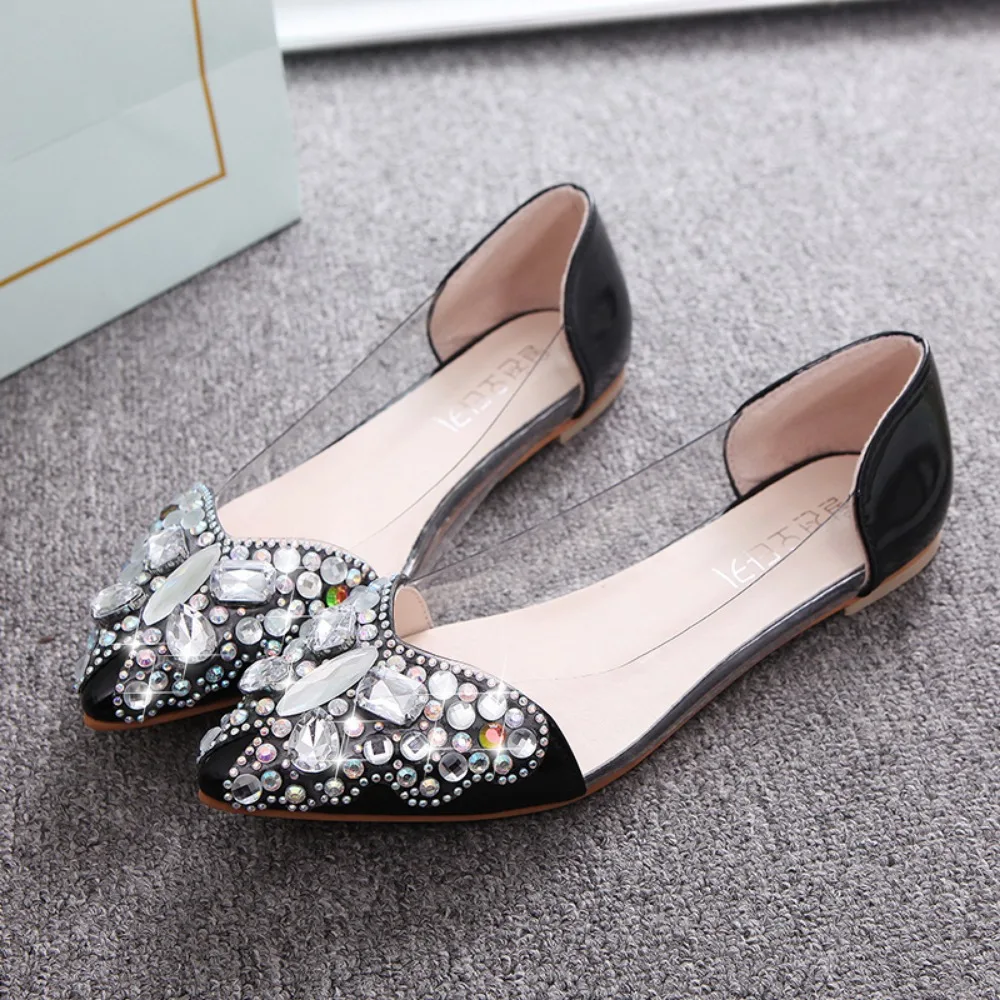 New Women Ballet Flat Rhinestone Pointy Ballerina Soft Sole Slip on Casual Female Crystal Elegant Wedding Shoes Ladies