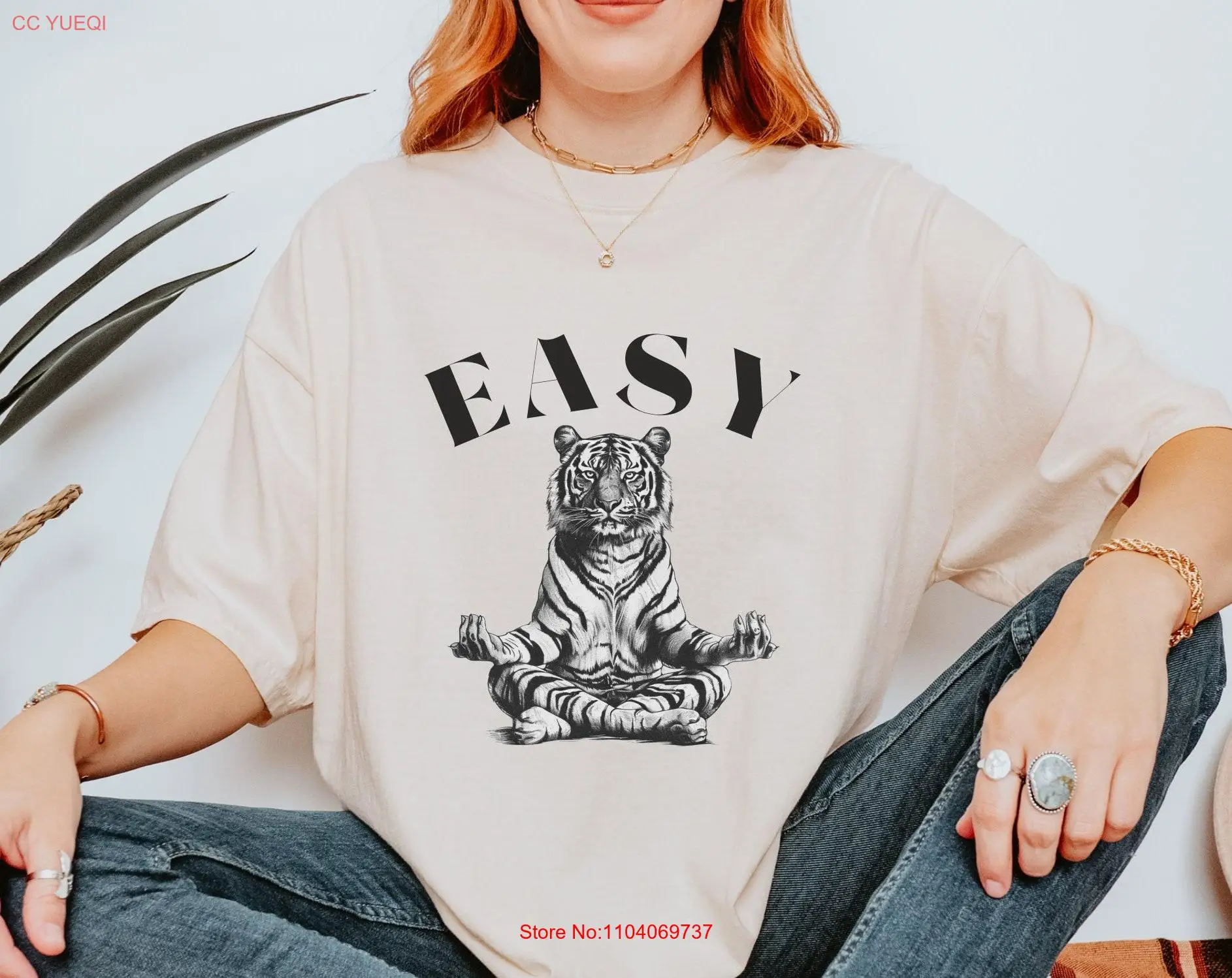 Easy Tiger T-Shirt, Yoga-Liebhaber, Retro-Boho, trendige ästhetische Komfortfarben, übergroße Hippie-Kleidung, Indie