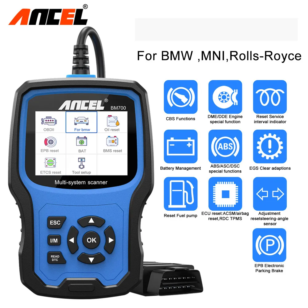 Ancel BM700 OBD2 Scanner Car Diagnostic Tool Multi-System OBD2 Scanner Auto Fault Code Reader for BMW After 1998