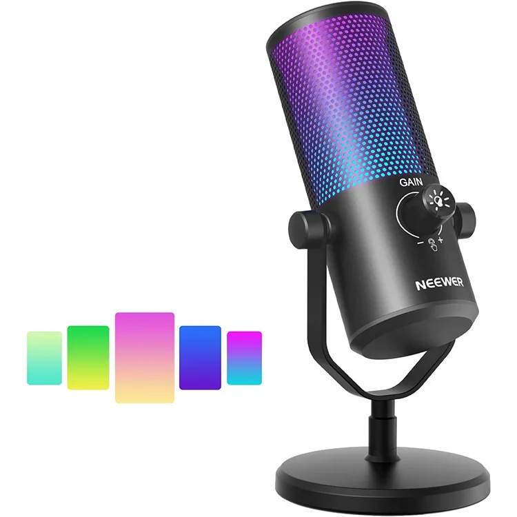 

Neewer USB Gaming Microphone with RGB Light Effect Plug & Play One Click Mute & Gain CM24