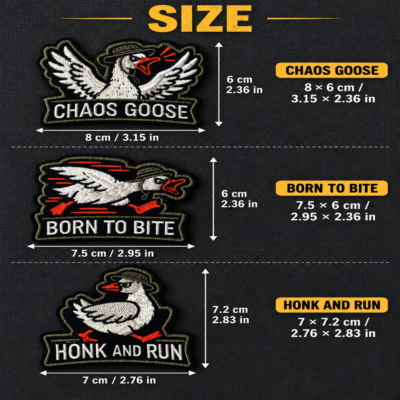 1PC/3PCS Grappige Gans Borduurwerk Morale Patch Chaos Gans Geboren om te Bijten Honk en Run Klittenband Badge voor Rugzak Vest