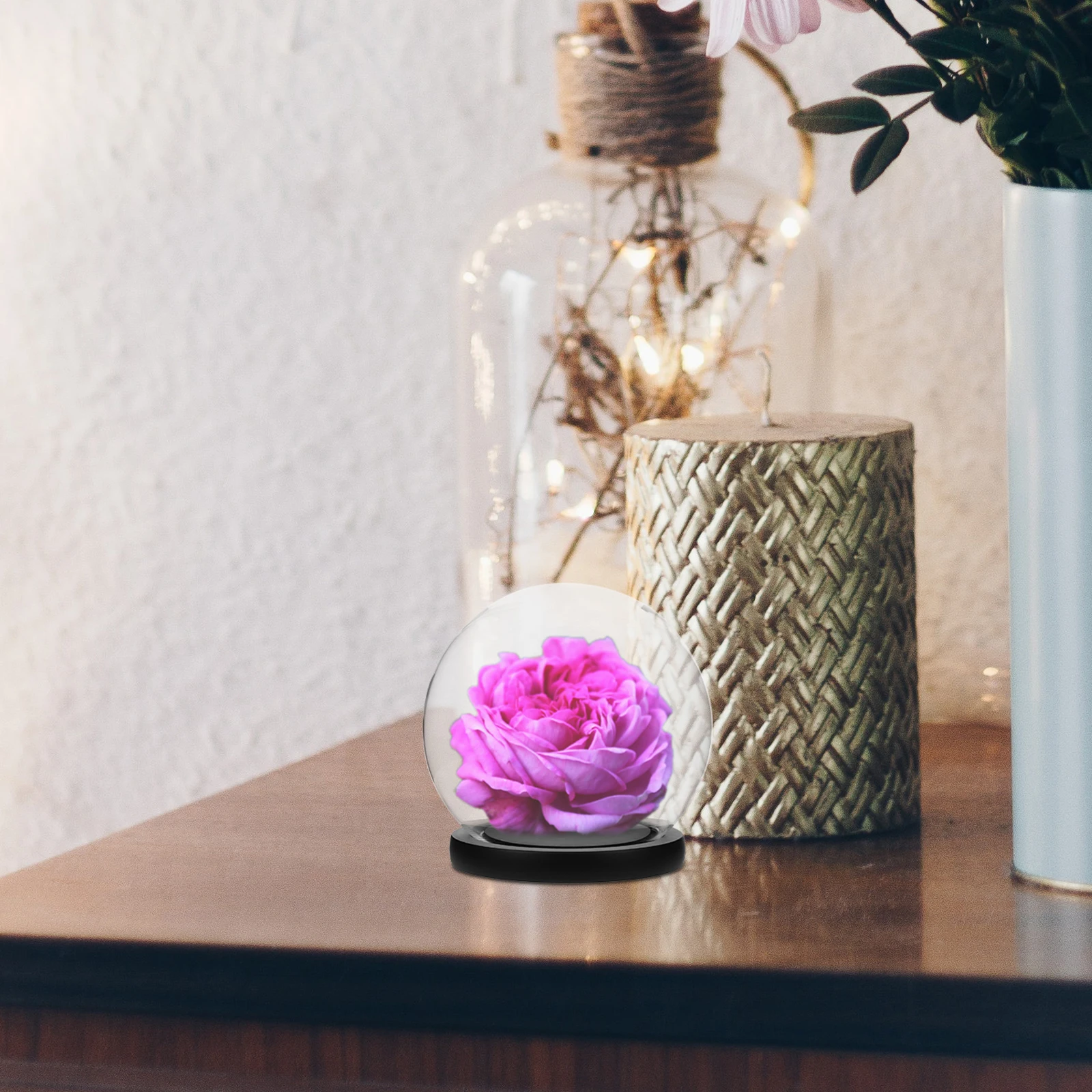 

Прозрачный стеклянный купол с основанием, витрина с вечным цветком, декоративная банка «сделай сам», для подарка на день Святого Валентина, светодиодные фонари, микропейзаж